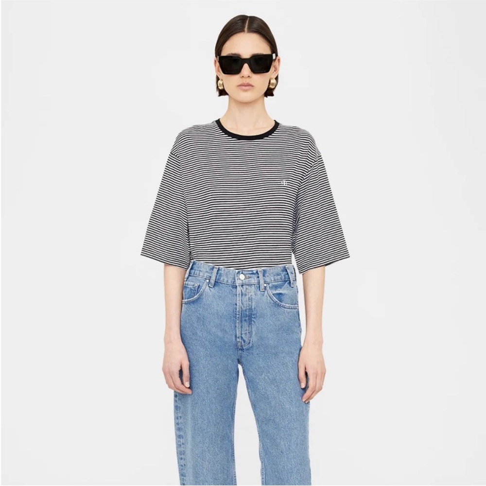 NWT Anine Bing BO TEE - BLACK AND WHITE STRIPE Size Large